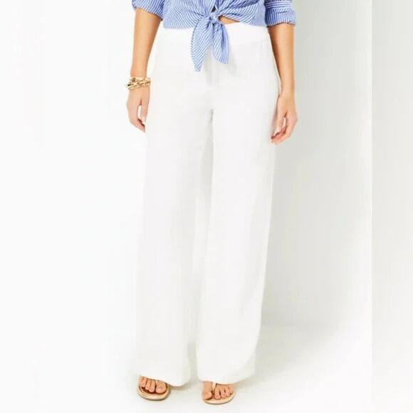 NWT Lilly Pulitzer 31" Deri Linen Palazzo Pant Size‎ XL in Resort White - Picture 3 of 8